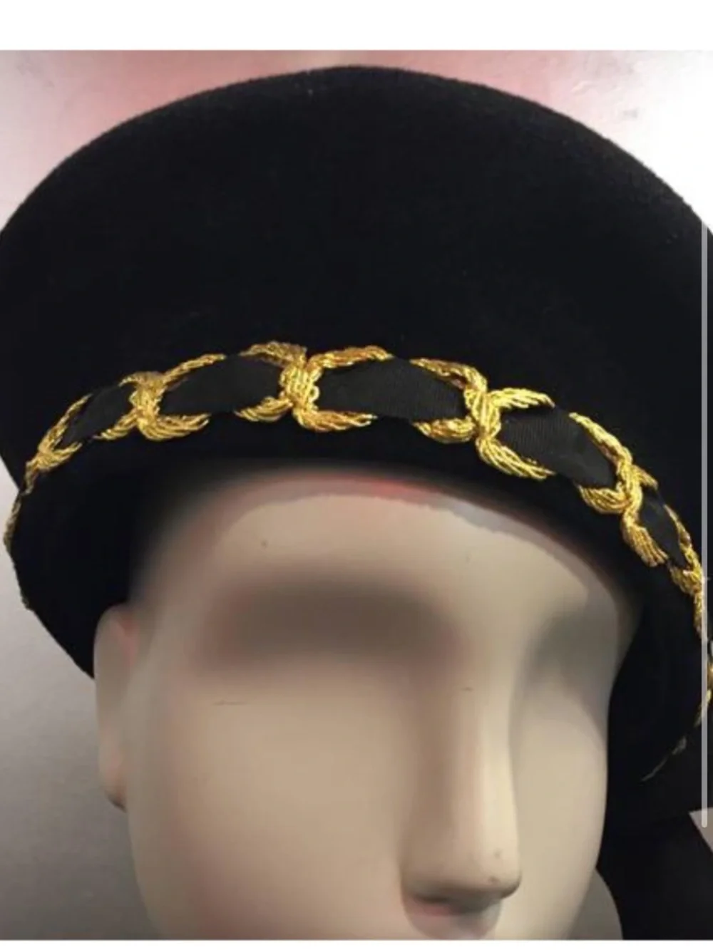 1980’s Eric Javits Mohair Velvet Beret Hat with Gold Cord and Ribbon Bow - Picture 5 of 16